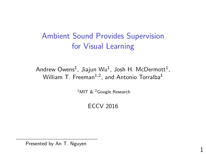 ambient sound provides supervision for visual learning