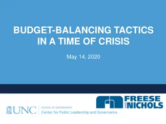 BUDGET-BALANCING TACTICS  IN A TIME OF CRISIS  May 14, 2020  ADVICE FROM THE  ALLIANCE FOR