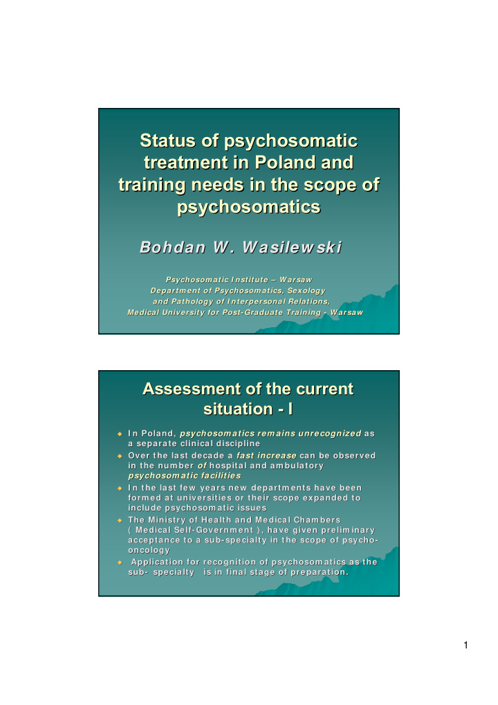 status of psychosomatic status of psychosomatic treatment
