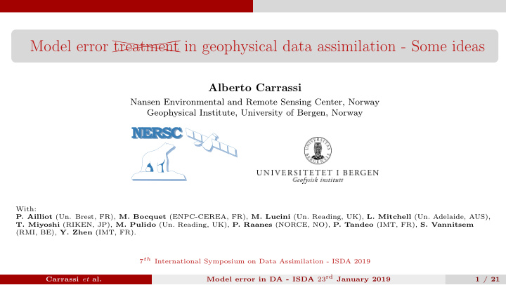 treatment in geophysical data assimilation some ideas