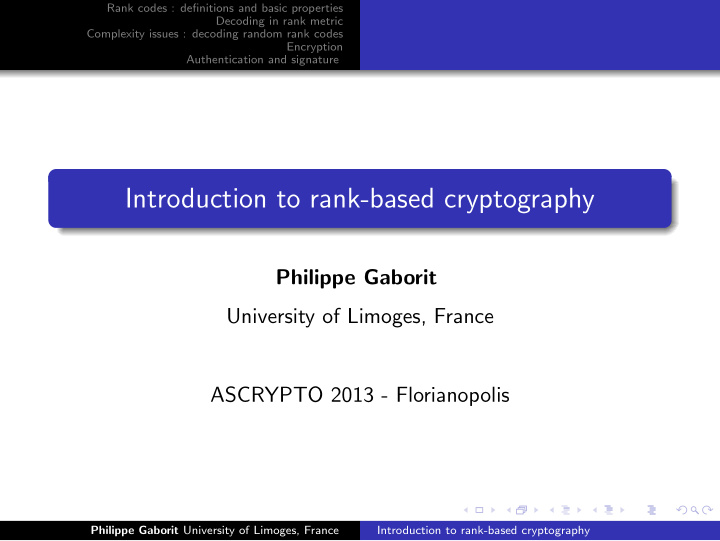 introduction to rank based cryptography