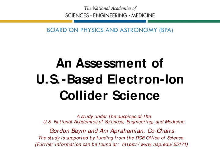 an assessment of u s based electron ion collider science