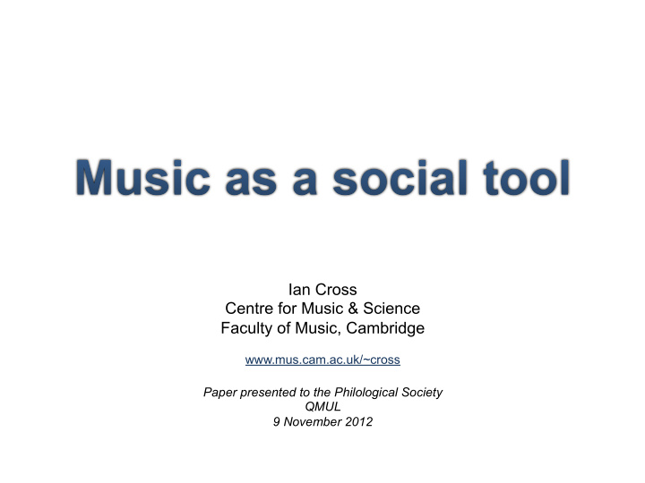 ian cross centre for music science faculty of music