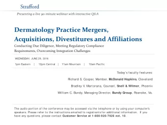 Dermatology Practice Mergers,  Acquisitions, Divestitures and Affiliations  Conducting Due