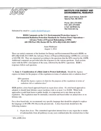 Submitted by email to: a-and-r-docket@epa.gov.  IEER Comments on the U.S. Environmental Protection