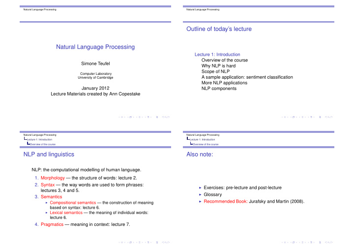 outline of today s lecture natural language processing