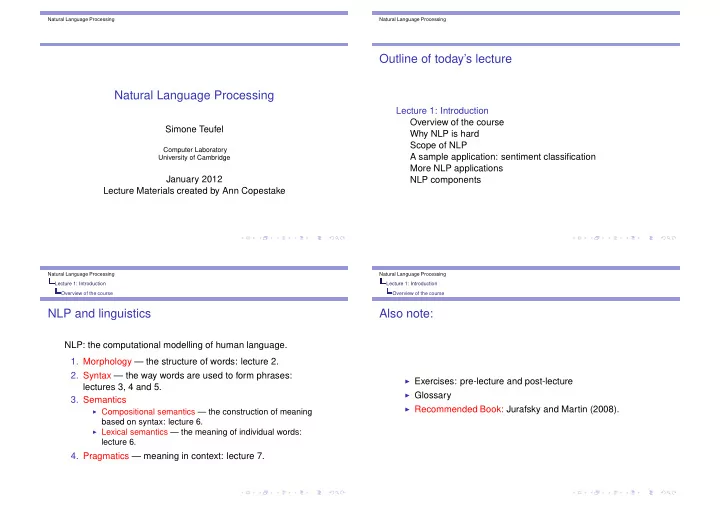 outline of today s lecture natural language processing