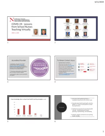 COVID  19: Lessons from School Nurses Teaching Virtually  JU JUNE 11, 11, 2020  2020 Directors,