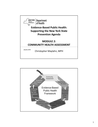 Evidence  Based Public Health: Supporting the New York State Prevention Agenda MODULE 2: