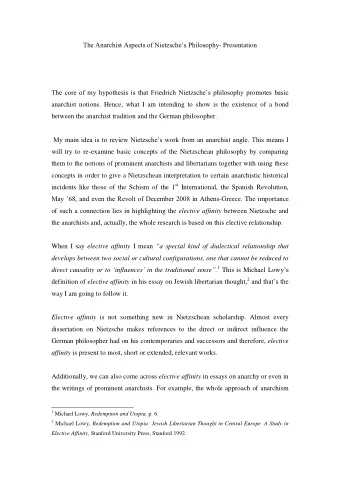 The Anarchist Aspects of Nietzsches Philosophy - Presentation  The core of my hypothesis is that