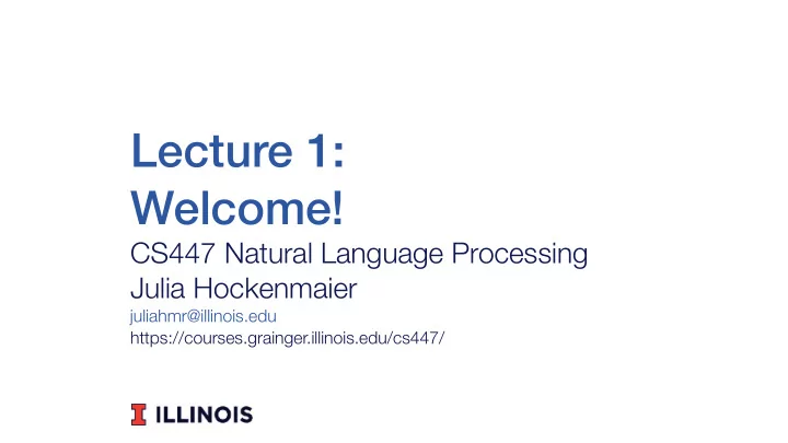lecture 1 welcome