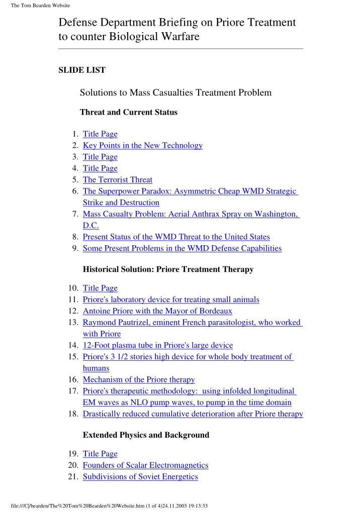 defense department briefing on priore treatment