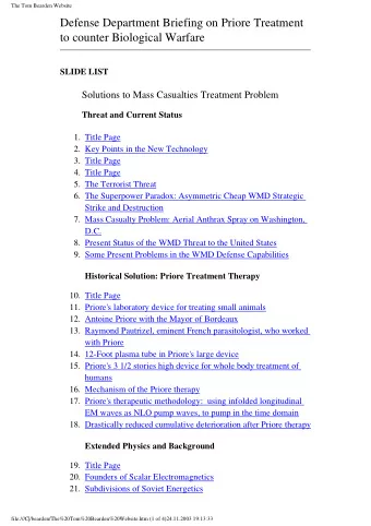Defense Department Briefing on Priore Treatment to counter Biological Warfare  SLIDE LIST