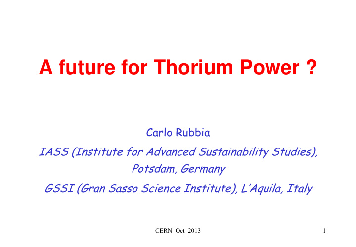 a future for thorium power