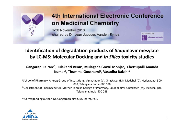 identification of degradation products of saquinavir
