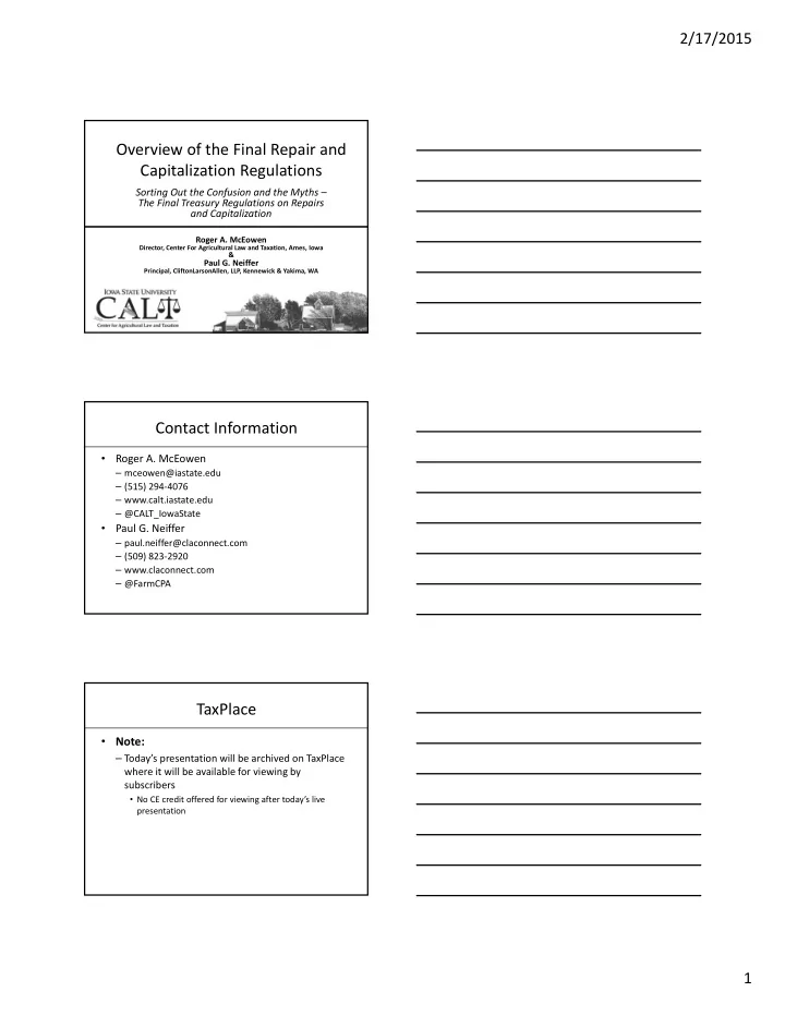 overview of the final repair and capitalization