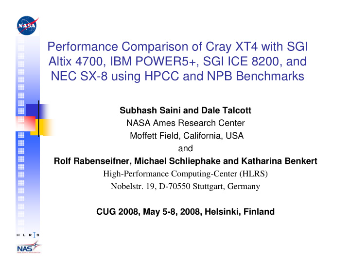 performance comparison of cray xt4 with sgi altix 4700