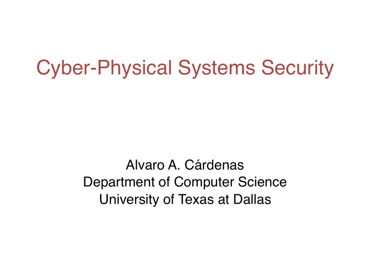 cyber physical systems security
