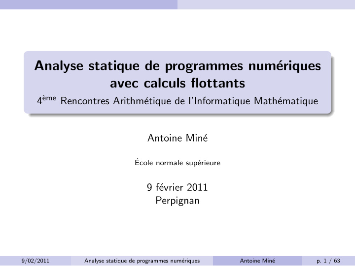 analyse statique de programmes num eriques avec calculs