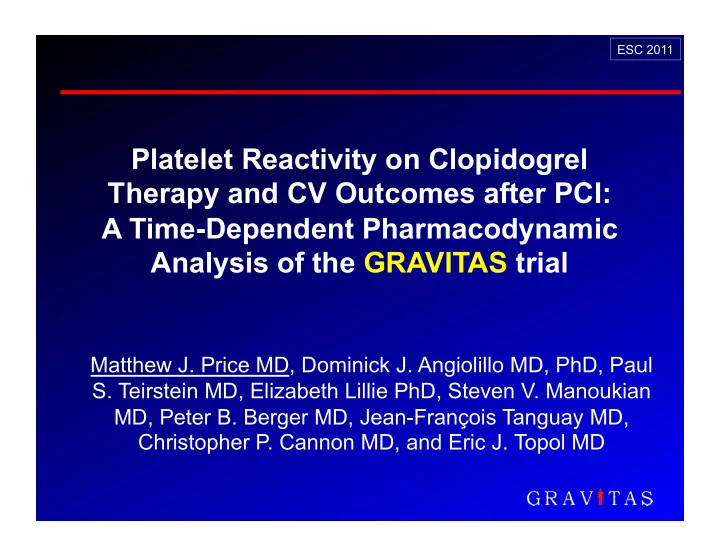 platelet reactivity on clopidogrel therapy and cv