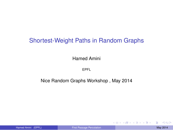 shortest weight paths in random graphs