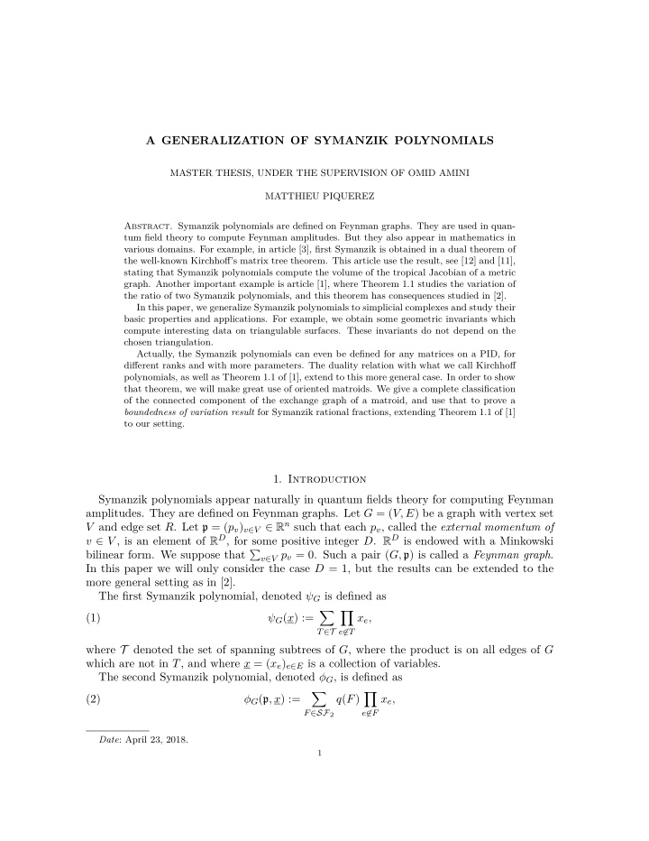 a generalization of symanzik polynomials