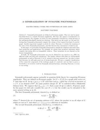 A GENERALIZATION OF SYMANZIK POLYNOMIALS  MASTER THESIS, UNDER THE SUPERVISION OF OMID AMINI