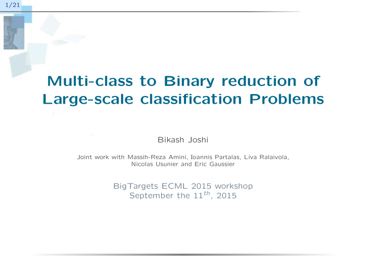 multi class to binary reduction of large scale