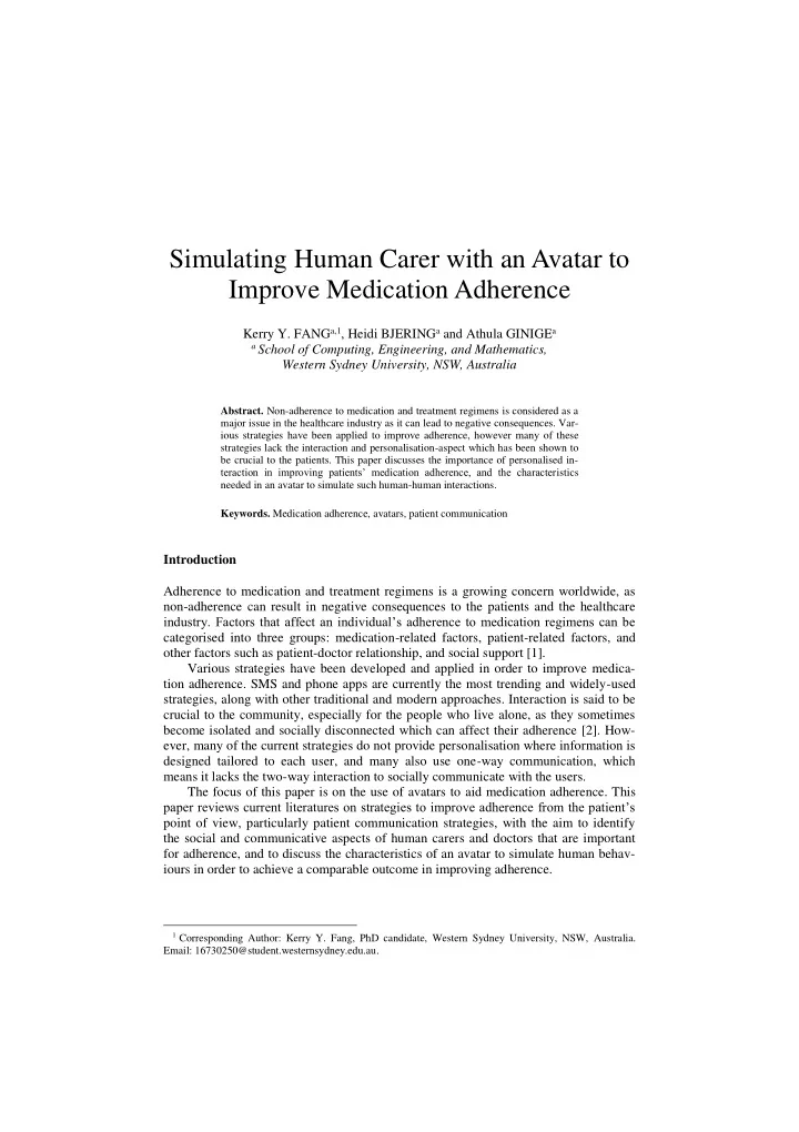 simulating human carer with an avatar to improve
