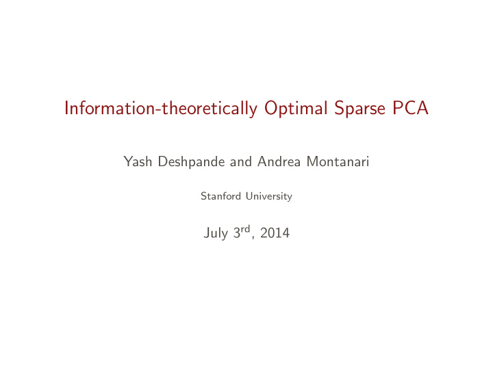 information theoretically optimal sparse pca