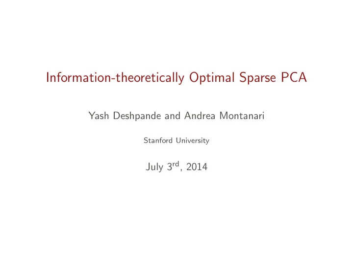 information theoretically optimal sparse pca