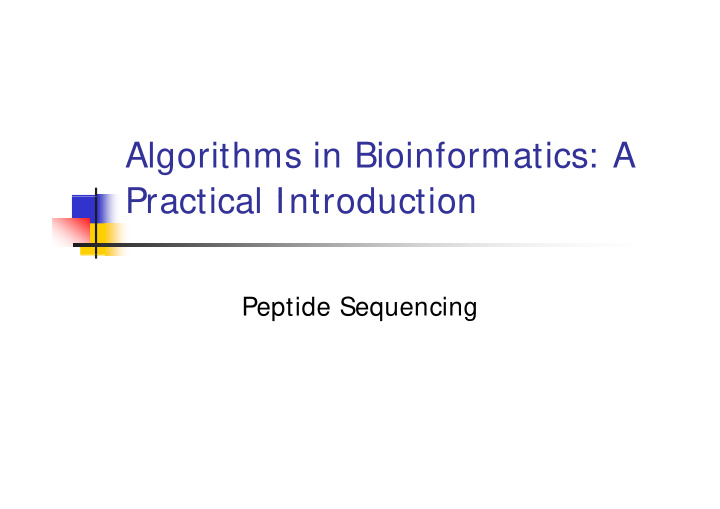 algorithms in bioinformatics a f practical introduction