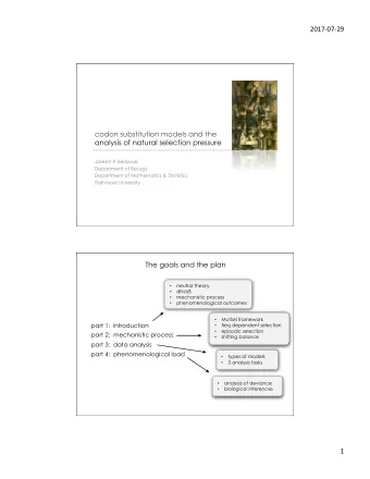 2017-07-29    codon substitution models and the  analysis of natural selection