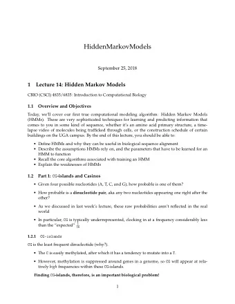 HiddenMarkovModels  September 25, 2018  1  Lecture 14: Hidden Markov Models  CBIO (CSCI) 4835/6835: