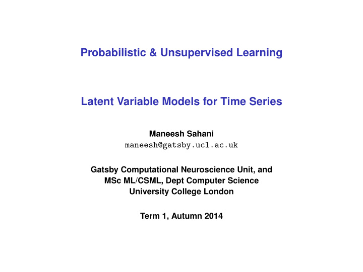 probabilistic unsupervised learning latent variable