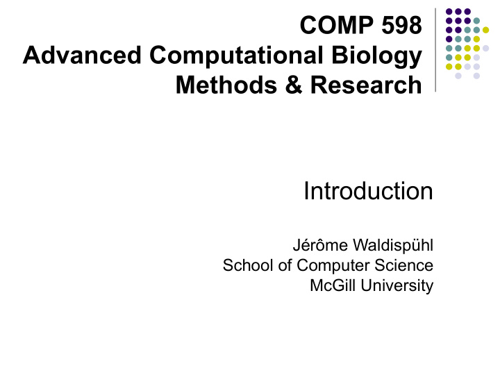 comp 598 advanced computational biology methods research