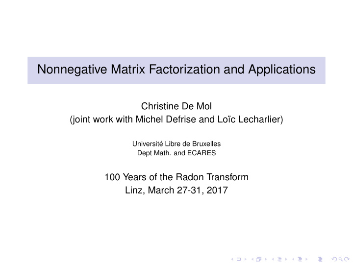 nonnegative matrix factorization and applications