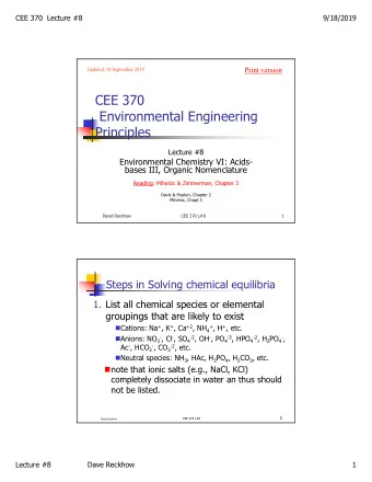 CEE 370  Environmental Engineering  Principles  Lecture #8  Environmental Chemistry VI: Acids-