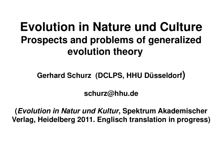 evolution in nature und culture