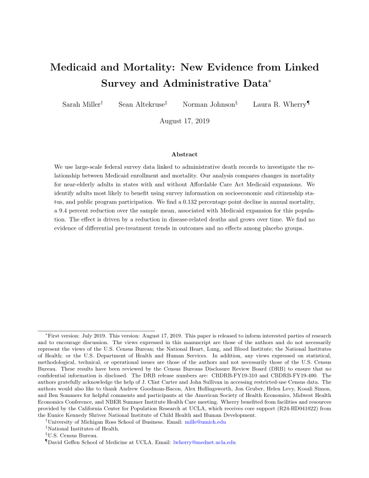 medicaid and mortality new evidence from linked