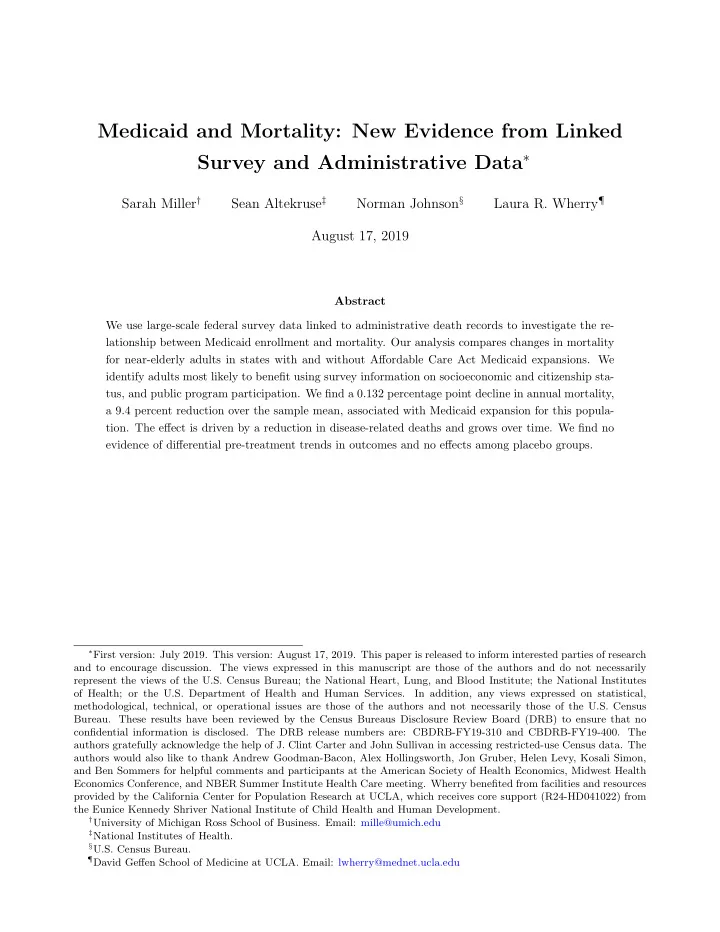 medicaid and mortality new evidence from linked