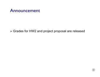 Announcement  Grades for HW2 and project proposal are released  1  CS6501: T  opics in Learning