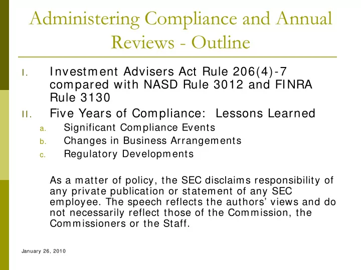 administering compliance and annual reviews outline