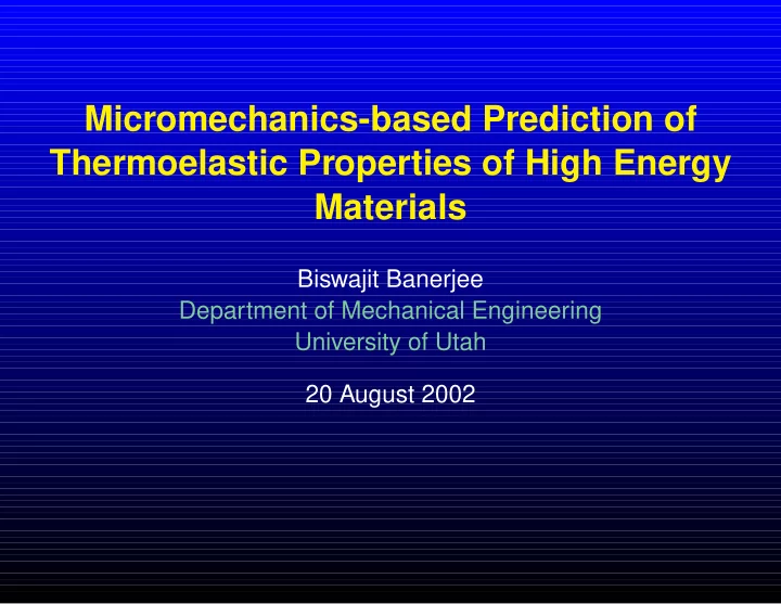 micromechanics based prediction of thermoelastic