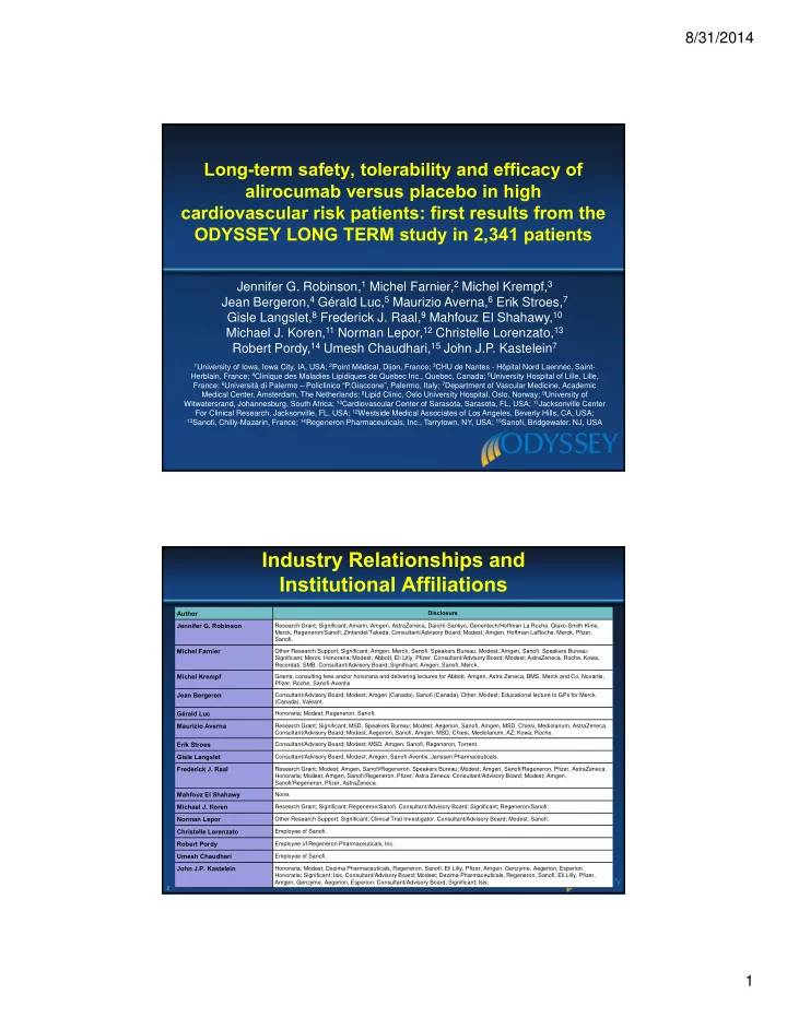 industry relationships and institutional affiliations