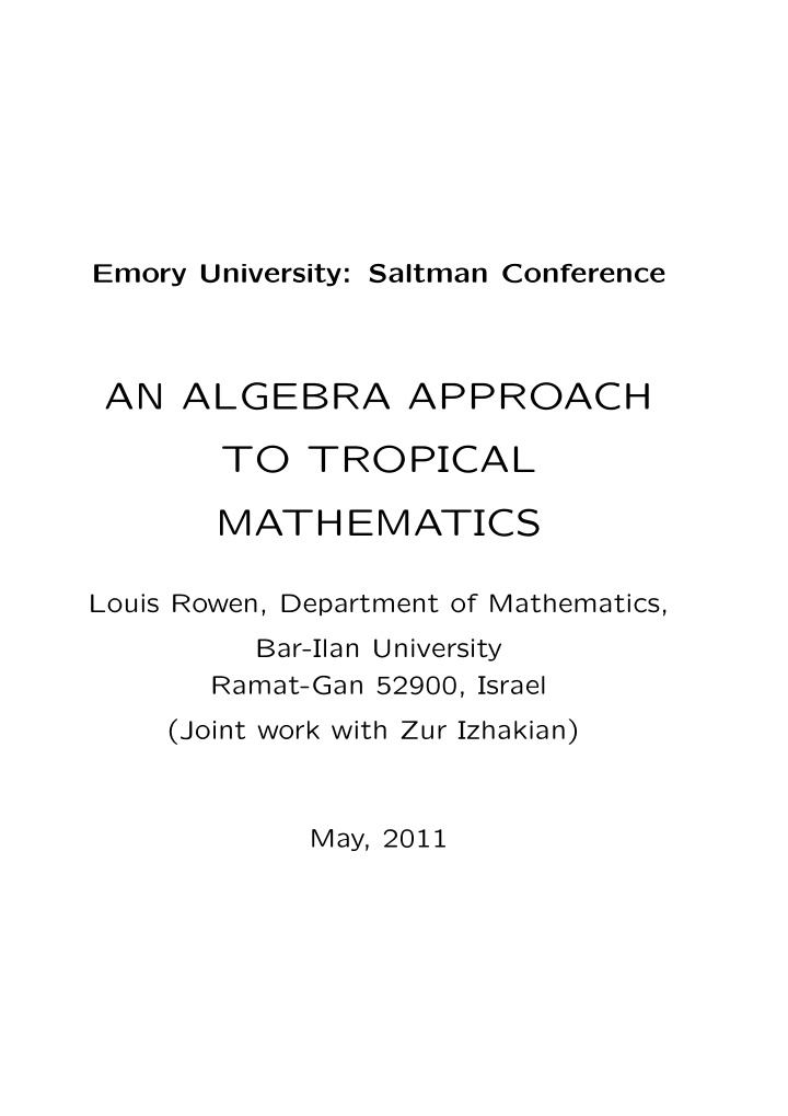 an algebra approach to tropical mathematics