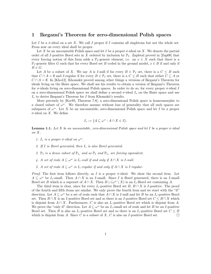 1 ikegami s theorem for zero dimensional polish spaces