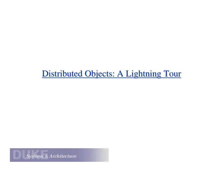 distributed objects a lightning tour distributed objects