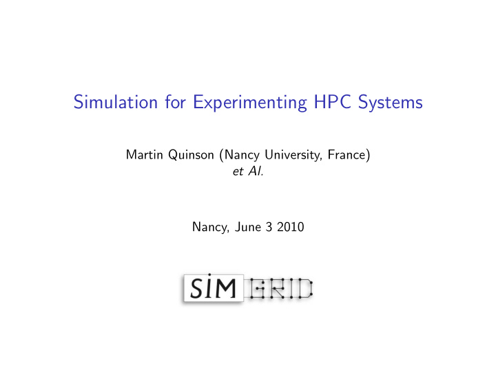 simulation for experimenting hpc systems