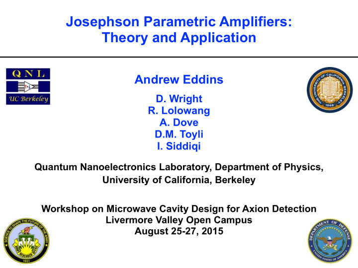 josephson parametric amplifiers theory and application